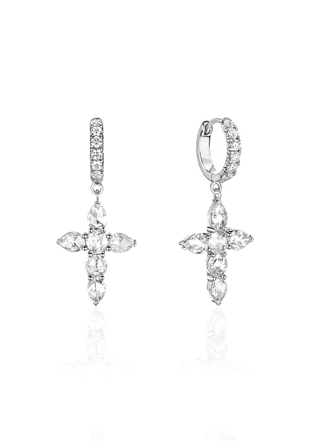 White gold hoops with cross pendants and Rose Cut diamonds, 1