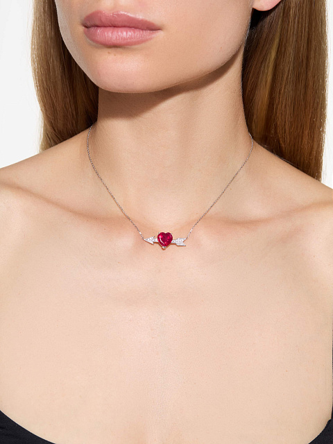 White gold pendant necklace with a heart-cut ruby and round diamonds, 2