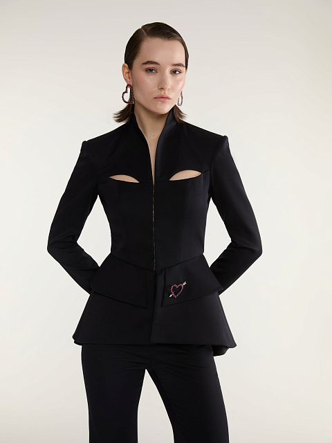 Black Two-piece Suit Of Jacket With Slits And Trousers, 8 Black Two-piece Suit Of Jacket With Slits And Trousers, 8