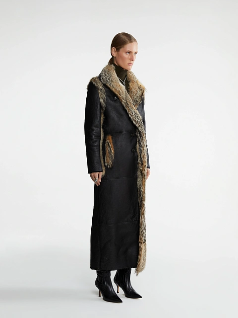 Fox Fur Trimmed Black Shearling Coat, 3 Fox Fur Trimmed Black Shearling Coat, 3