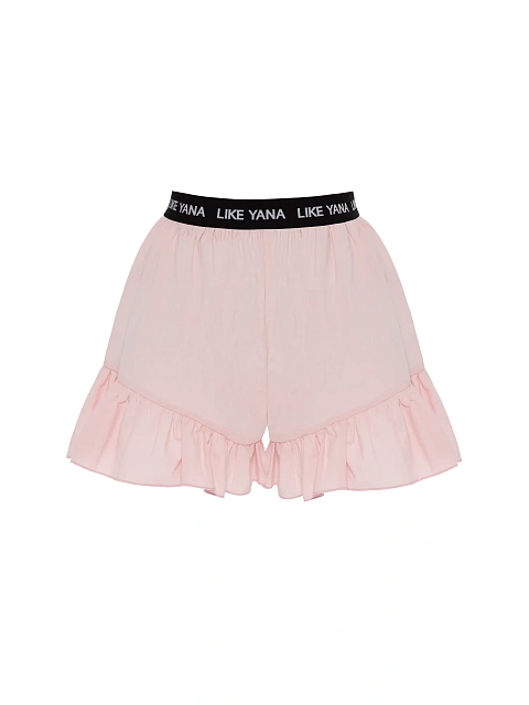 Pink set with tie-front top and ruffled shorts, 3 Pink set with tie-front top and ruffled shorts, 3