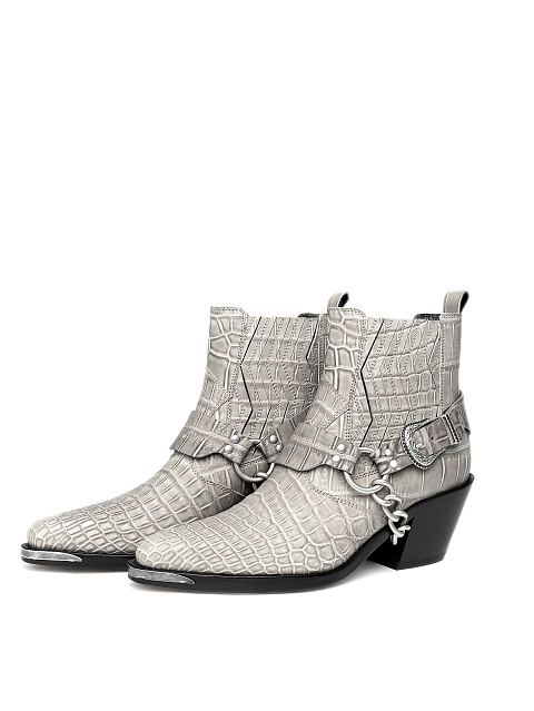 Light Grey Crocodile Leather Cowboy Boots, 1