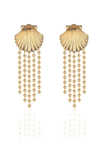 Long yellow gold shell earrings, 1