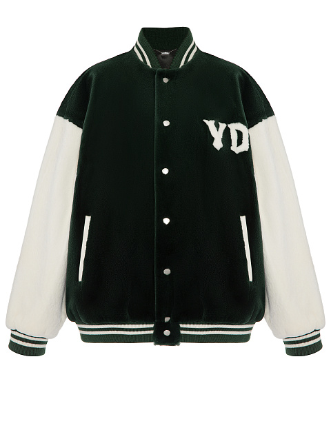Green Oversized Mink Fur Varsity Jacket, 1