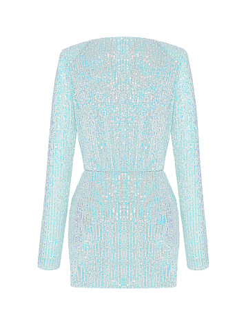 Light Blue Sequin Draped Mini Dress, 2