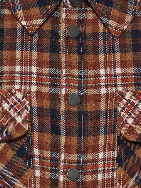 Brown Checked Cropped Faux Fur Lined Shirt, 3 Brown Checked Cropped Faux Fur Lined Shirt, 3