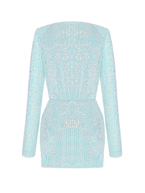 Light Blue Sequin Draped Mini Dress, 2 Light Blue Sequin Draped Mini Dress, 2