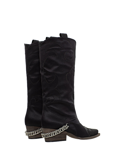 Black Cossacks Made Of Satin And Suede With Chain, 3