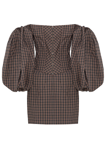 Brown checked set of a top and a mini skirt, 2