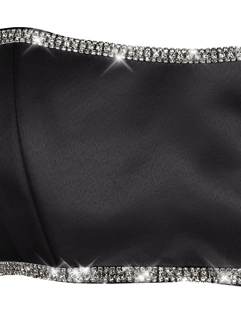 Black Rhinestones Trimmed Satin Top, 4 Black Rhinestones Trimmed Satin Top, 4