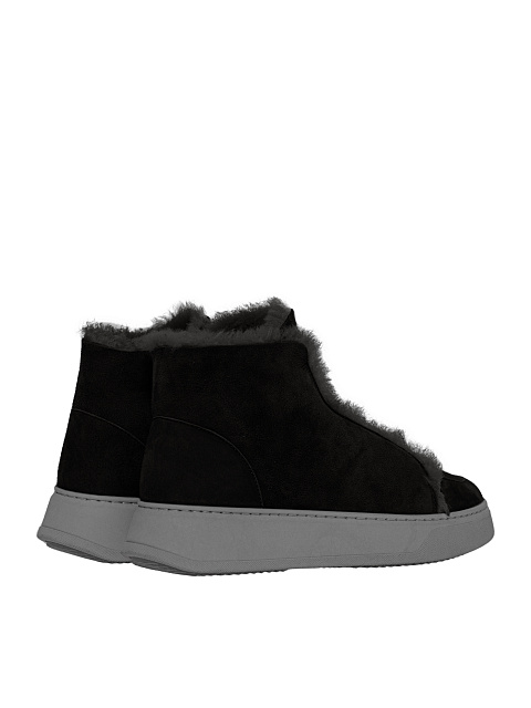 Black Suede & Fur Lined Ankle Boots, 3