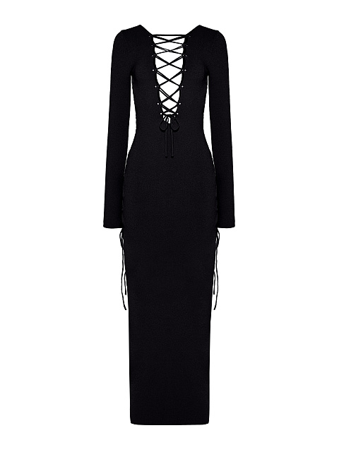 Black Lace Up Jersey Maxi Dress, 2 Black Lace Up Jersey Maxi Dress, 2