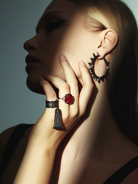 Black Princess Cut Diamond, Black Round Diamond & Black Gold Hoop Earrings, 6