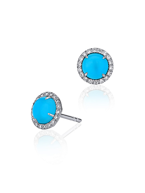 White Gold, Turquoise & Diamonds Studs, 1