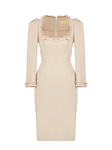 Beige Ruffled Midi Dress, 1