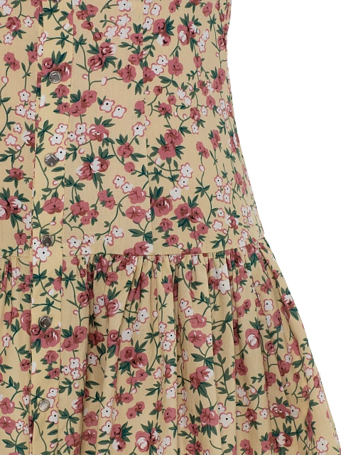 Beige cotton mini dress with pink floral print, 3 Beige cotton mini dress with pink floral print, 3