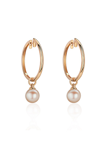 Rose gold hoop pendant with pearl bead, 1