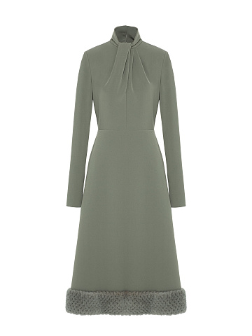 Gray-green Midi Dress With Mink Fur, 1