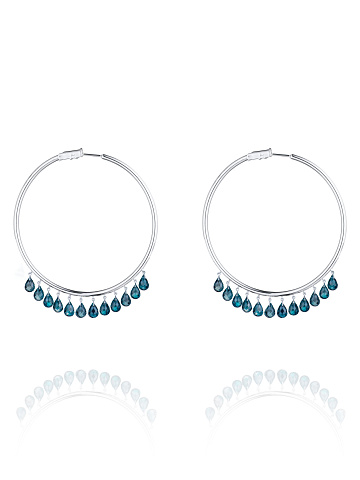 Briolette Topaz London Blue & White Gold Hoop Earrings, 1