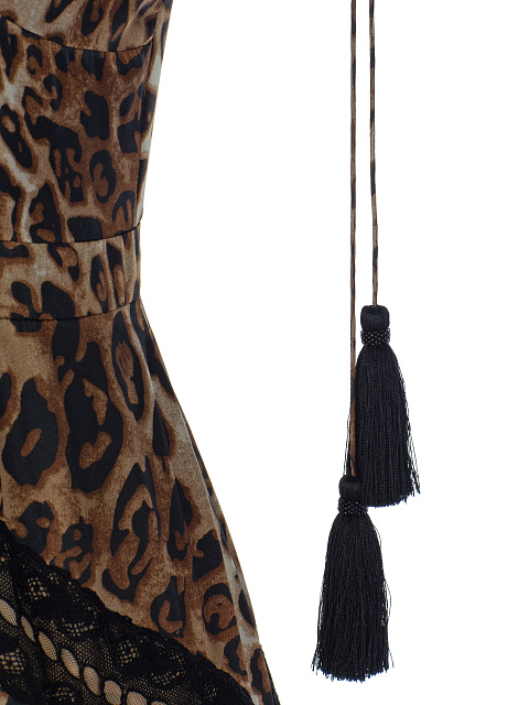 Leopard Lace Trim Silk Midi Dress, 4