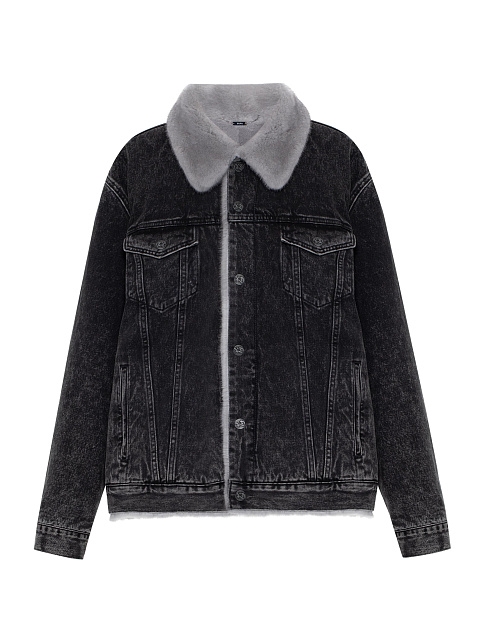 Dark Grey Denim & Mink Fur Jacket, 1