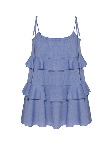 Blue Cotton Mini Dress With Ruffles, 1