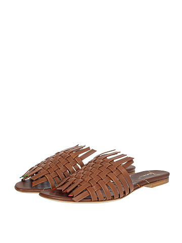 Brown Leather Woven Mules, 1