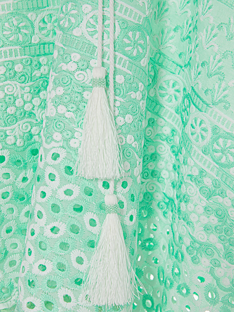 Kid's Green Pompon Trim Cotton Tunic Dress, 3 Kid's Green Pompon Trim Cotton Tunic Dress, 3