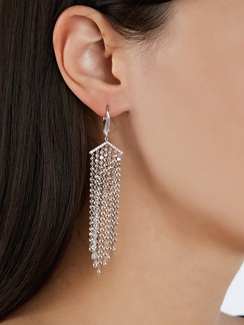 Fancy Cut Diamond; Briolette, Round Diamond & White Gold Earrings, 2