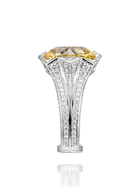 Yellow Sapphire, Baguette Diamond & White Gold Ring, 2