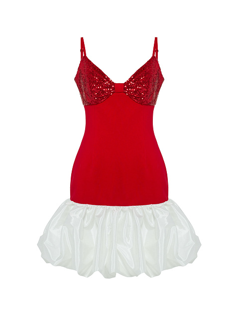 Red mini dress with white balloon skirt, 1 Red mini dress with white balloon skirt, 1