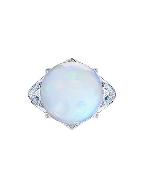 White Opal & Round Diamond & White Gold Ring, 4