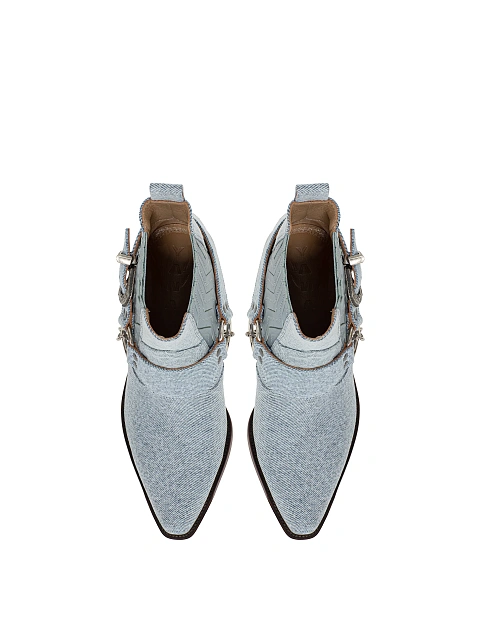 Light Blue Denim Cowboy Ankle Boots, 4