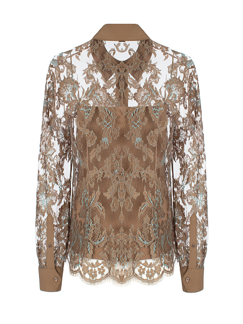 Beige Lace-Paneled Silk Blouse, 2 Beige Lace-Paneled Silk Blouse, 2