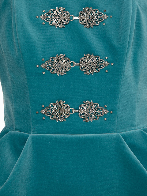 Turquoise Off-shoulder Velvet Mini Dress, 3