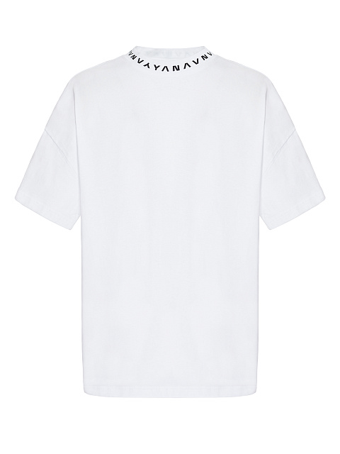 Men's White Neck Print Cotton T-shirt, 1