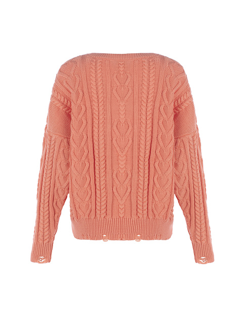 Coral Distressed Cable Knit Sweater, 2 Coral Distressed Cable Knit Sweater, 2