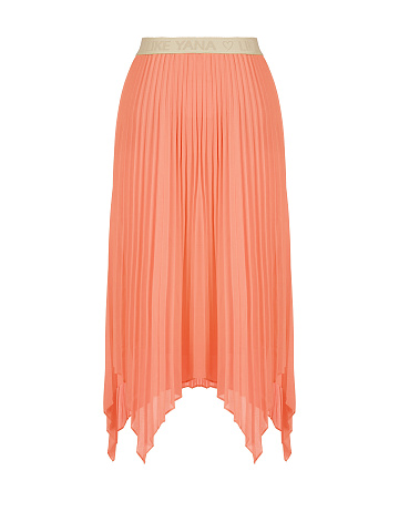 Coral Pleated Asymmetric Midi Skirt, 2