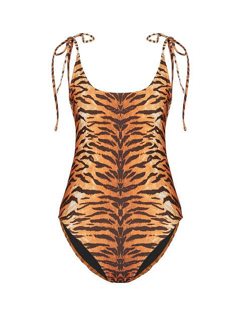 Tiger Print Open Back Swimsuit, 1 Tiger Print Open Back Swimsuit, 1