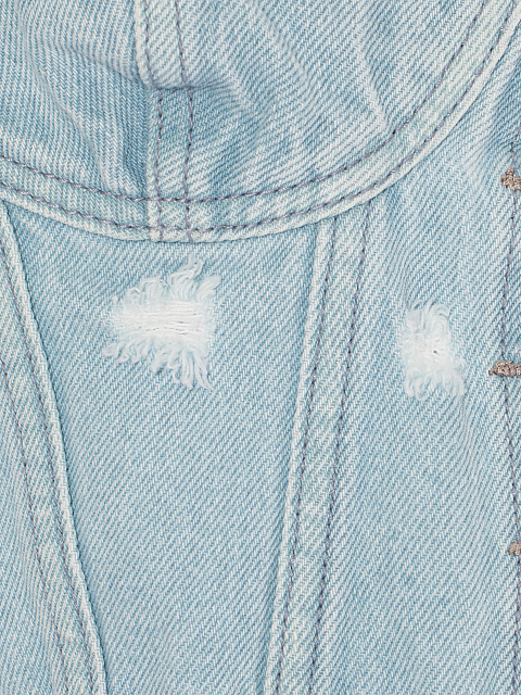 Light Blue Distressed Denim Top, 3