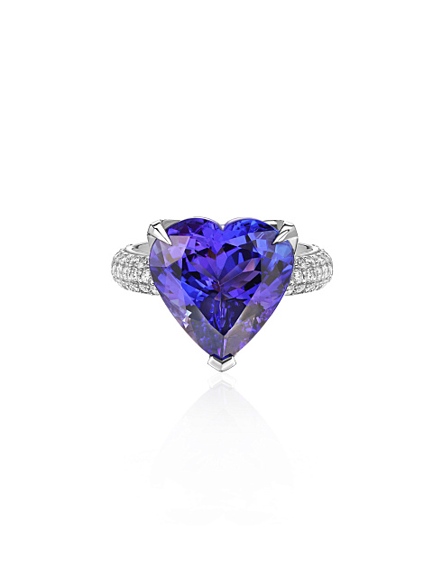 White gold ring with heart-cut tanzanite and diamonds, 5