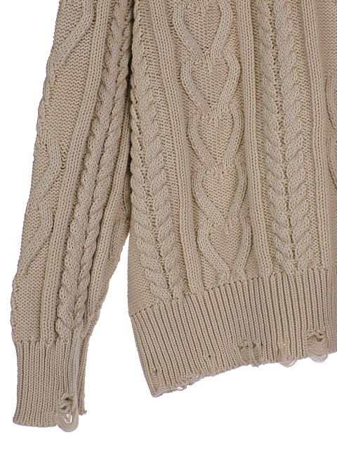 Light Brown Distressed Cable Knit Sweater, 3 Light Brown Distressed Cable Knit Sweater, 3