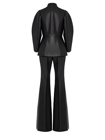 Black Leather Two-piece Suit With Flared Trousers, 2