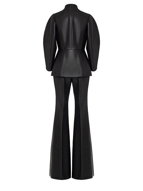Black Leather Two-piece Suit With Flared Trousers, 2 Black Leather Two-piece Suit With Flared Trousers, 2