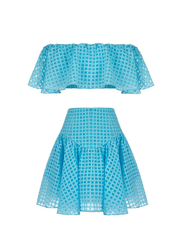 Blue Checked Chiffon Top & Mini Skirt, 2