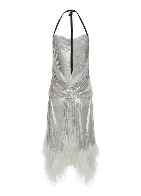 Feathers Trimmed Metallic Mesh Dress, 2