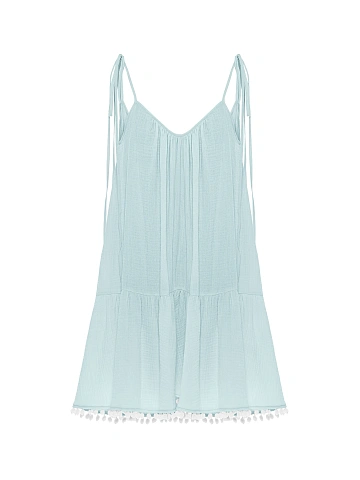 Light Blue Open Back Muslin Mini Dress, 1