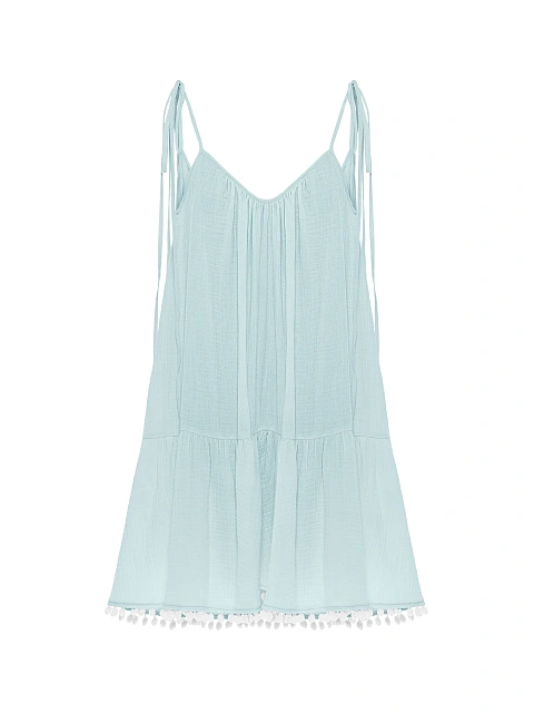 Light Blue Open Back Muslin Mini Dress, 1 Light Blue Open Back Muslin Mini Dress, 1