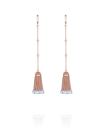 Rose Gold, Topaz & Rock Crystal Short Tassel Earrings, 1