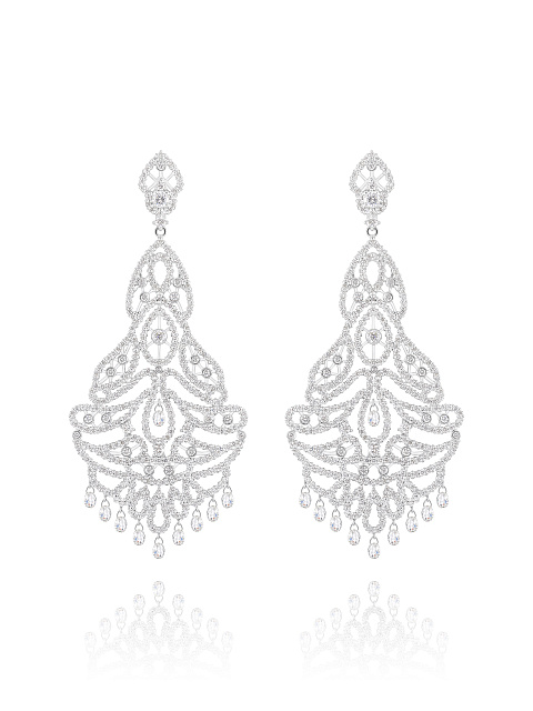 Briolette, Round Diamond & White Gold Earrings, 1